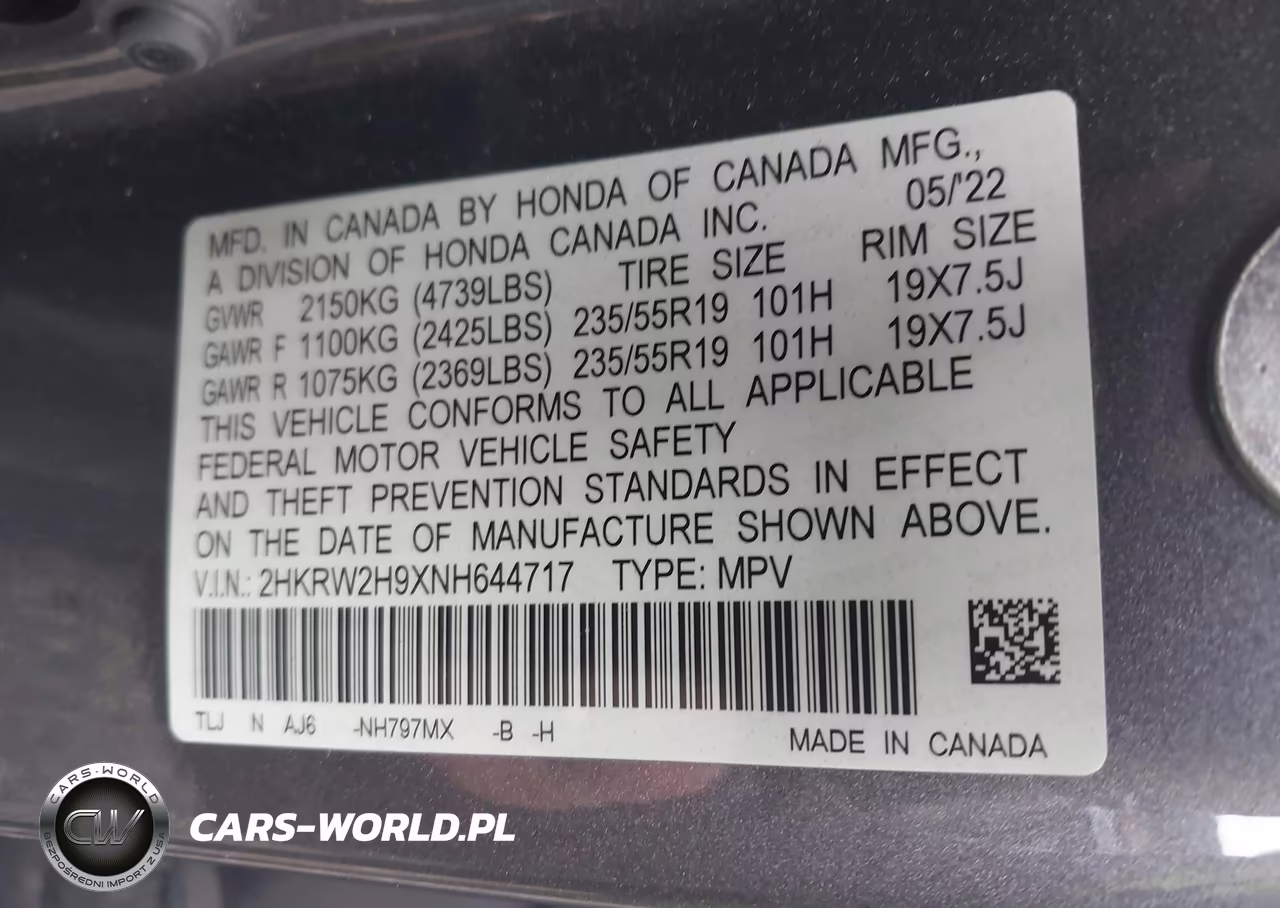 2022 Honda Cr-V Awd Touring VIN:2HKRW2H9XNH644717 - 9