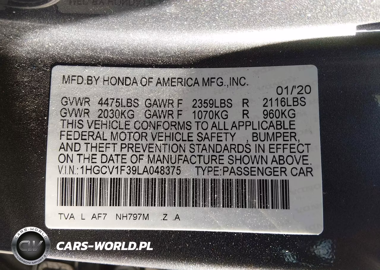 2020 Honda Accord Sport VIN:1HGCV1F39LA048375 - 9
