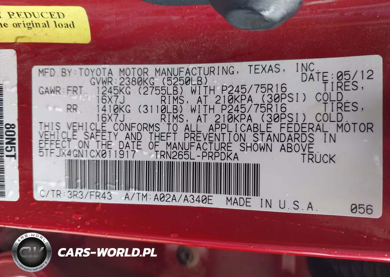 2012 Toyota Tacoma Prerunner VIN:5TFJX4GN1CX011917 - 9
