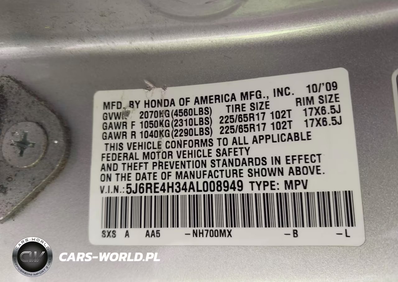 2010 Honda Cr-V Lx VIN:5J6RE4H34AL008949 - 9