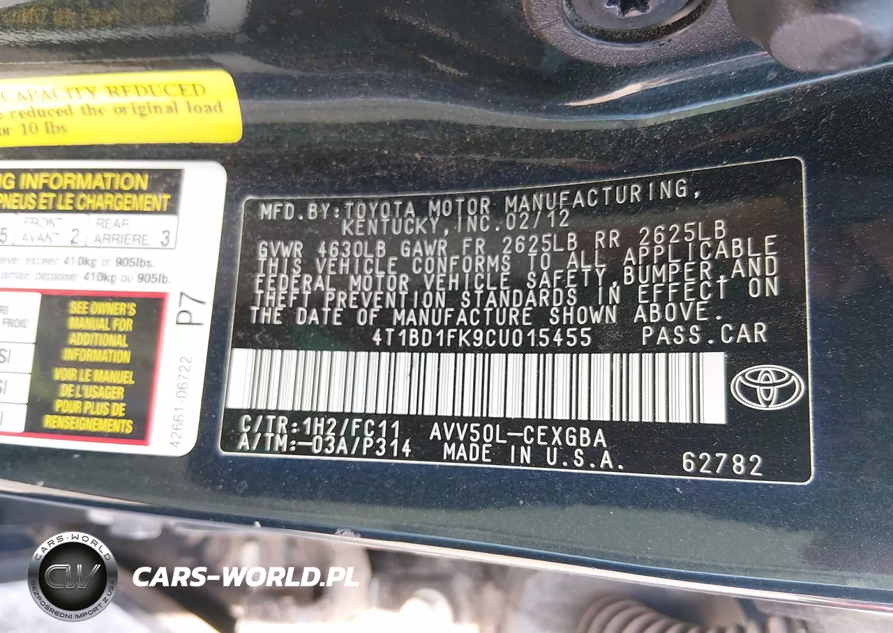 2012 Toyota Camry Hybrid Xle VIN:4T1BD1FK9CU015455 - 9