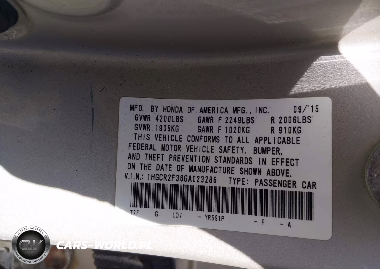 2016 Honda Accord Lx VIN:1HGCR2F36GA023286 - 9