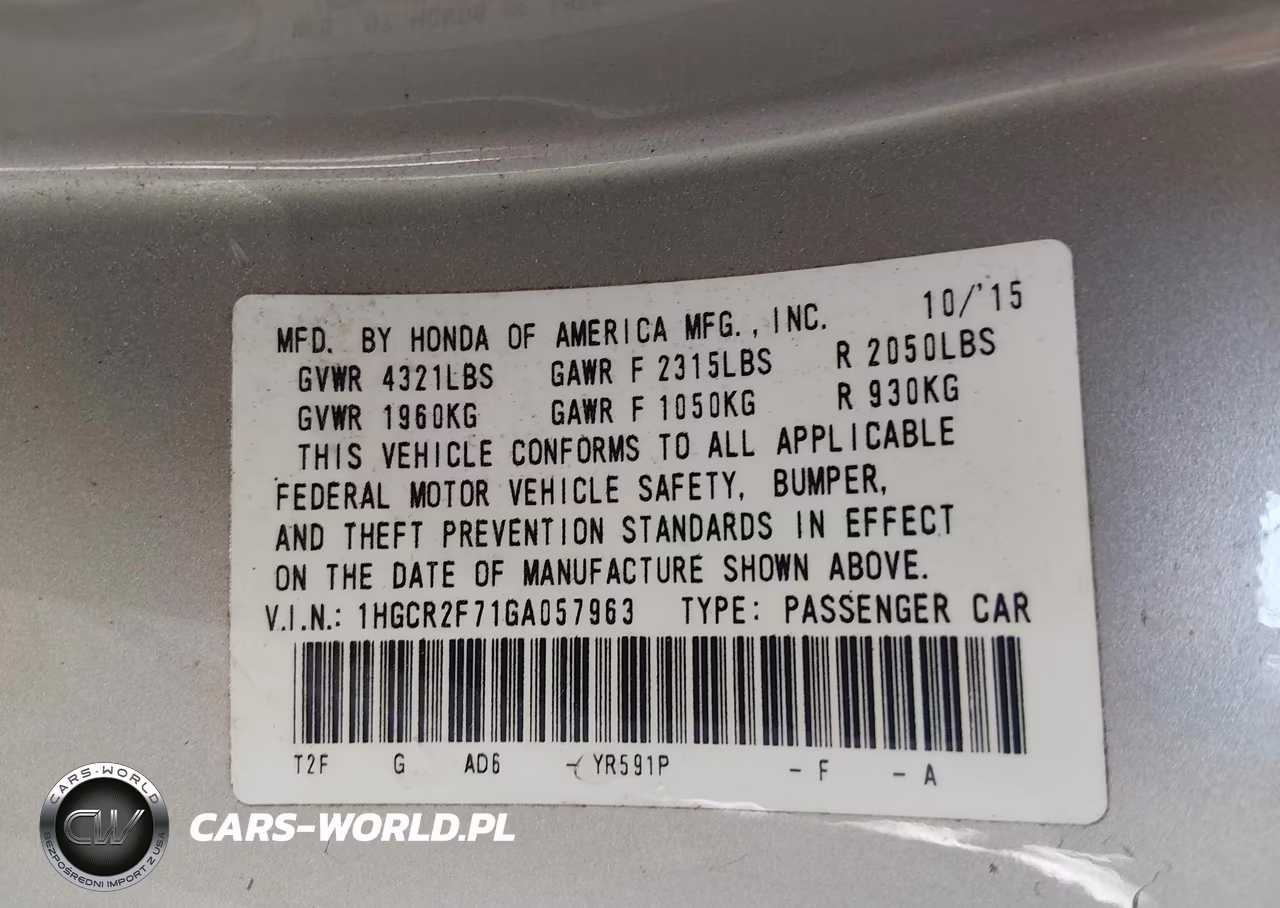 2016 Honda Accord Ex VIN:1HGCR2F71GA057963 - 9