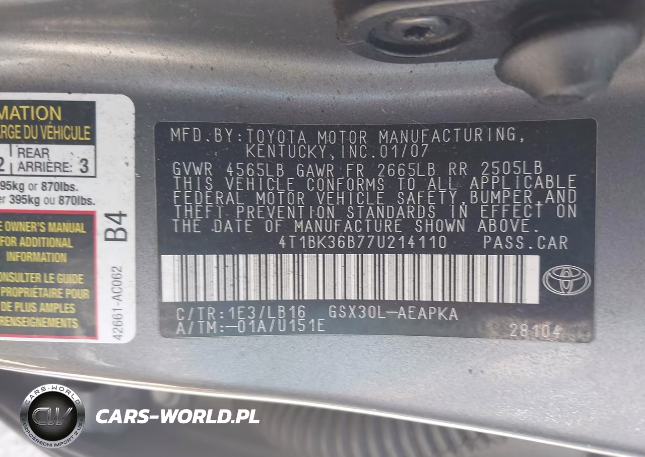 2007 Toyota Avalon Limited VIN:4T1BK36B77U214110 - 9