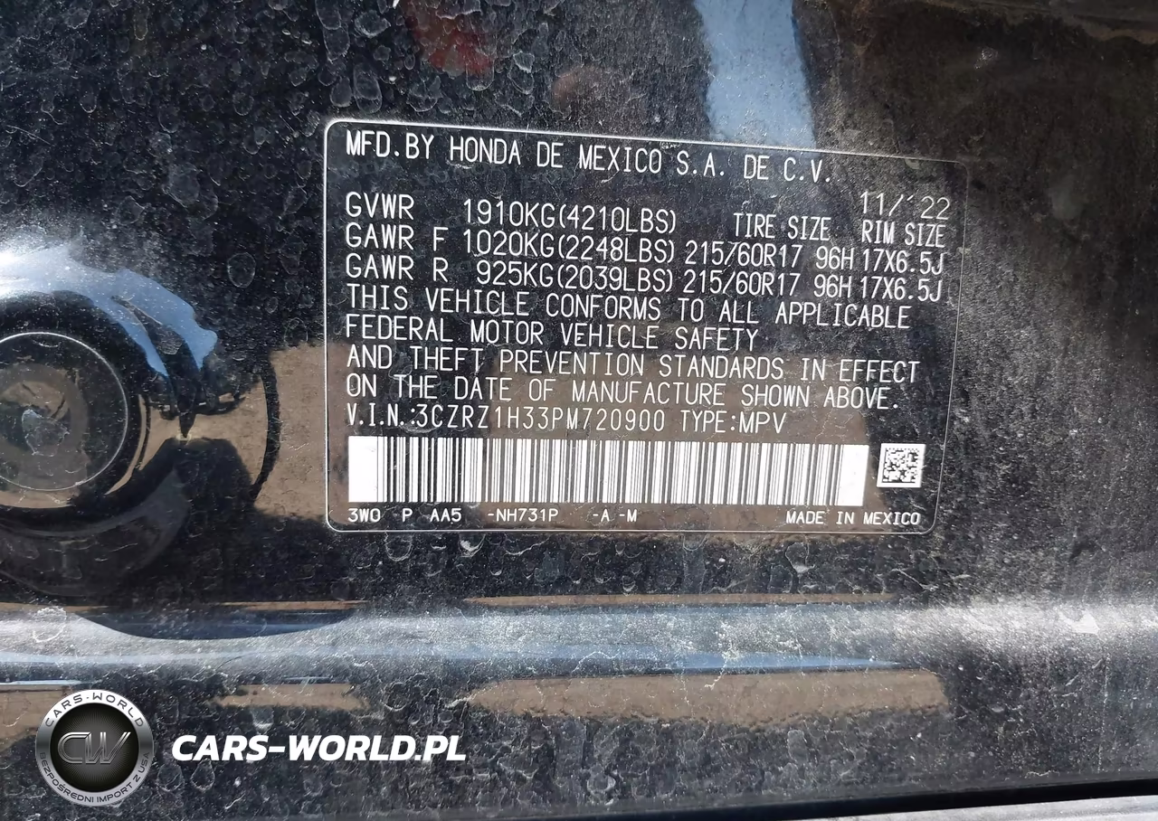 2023 Honda Hr-V 2Wd Lx VIN:3CZRZ1H33PM720900 - 9