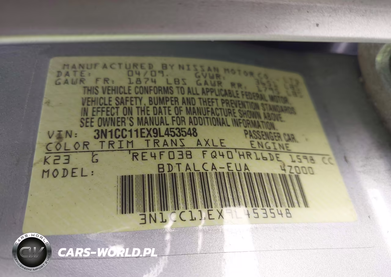 2009 Nissan Versa 1.6 VIN:3N1CC11EX9L453548 - 9