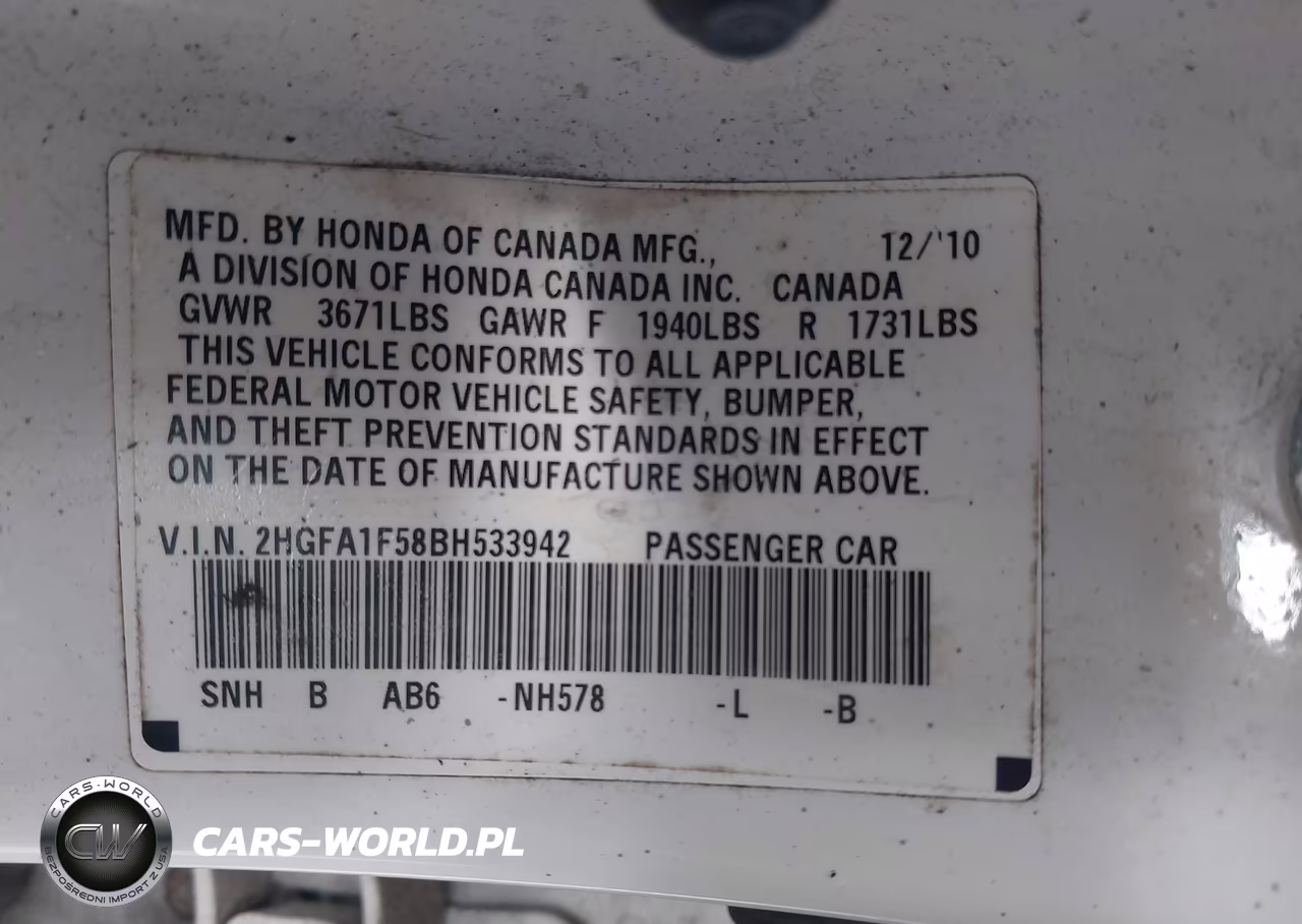 2011 Honda Civic Lx VIN:2HGFA1F58BH533942 - 9