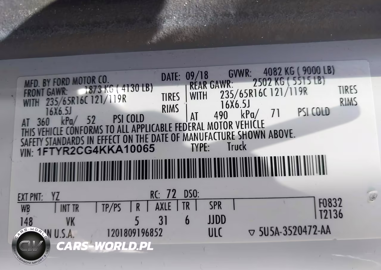 2019 Ford Transit-250 VIN:1FTYR2CG4KKA10065 - 9