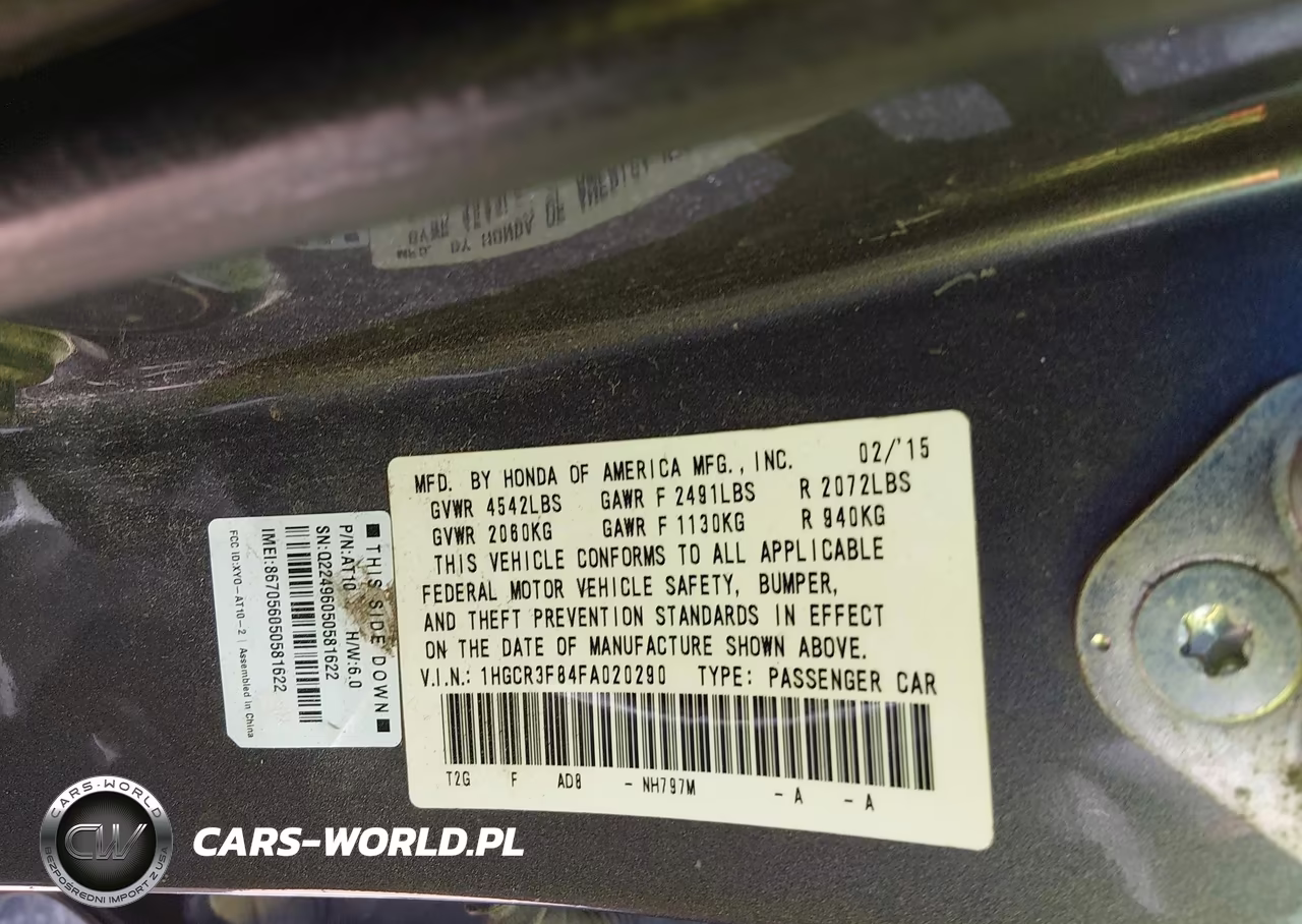 2015 Honda Accord Ex-L V-6 VIN:1HGCR3F84FA020290 - 9