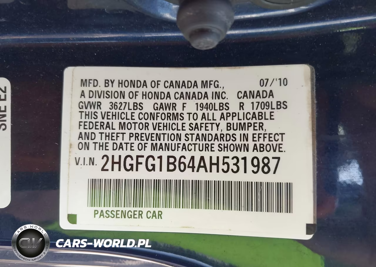 2010 Honda Civic Lx VIN:2HGFG1B64AH531987 - 9