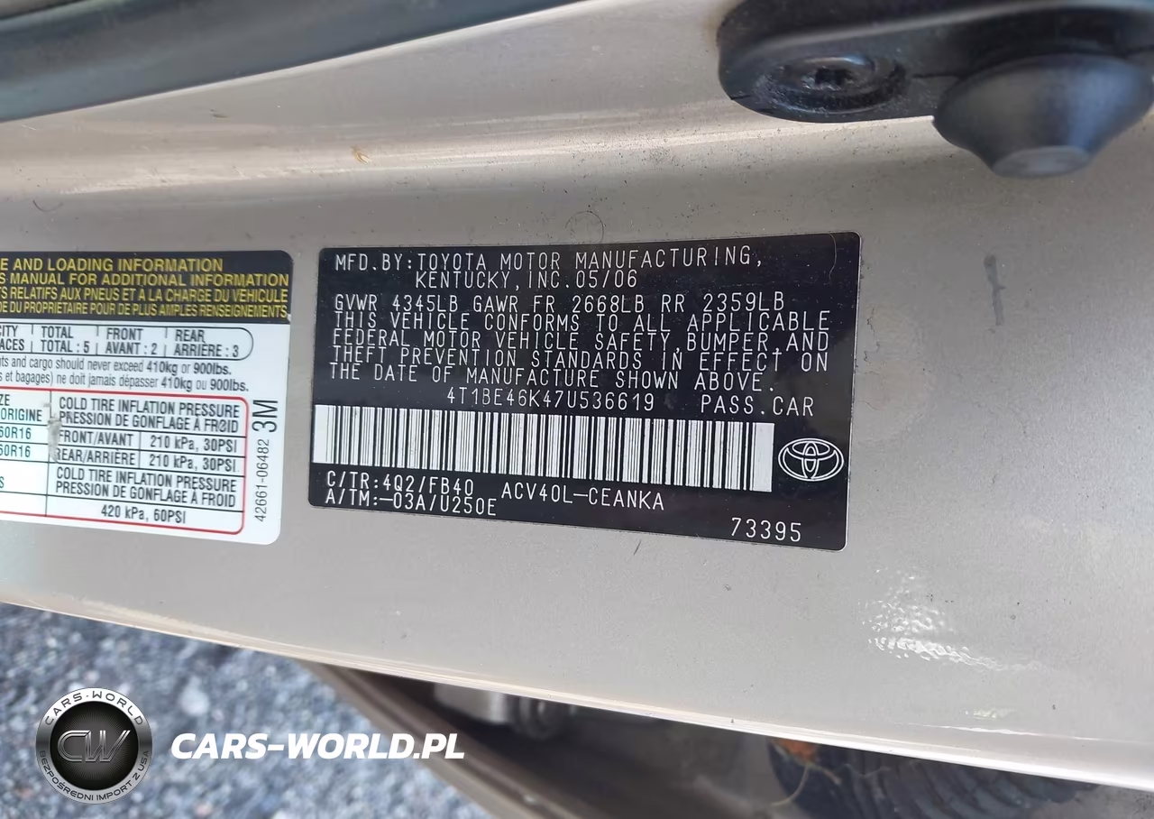 2007 Toyota Camry Le VIN:4T1BE46K47U536619 - 9