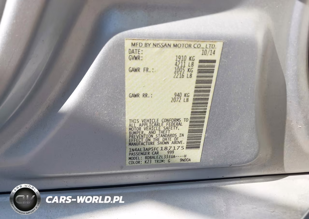 2015 Nissan Altima 2.5 S VIN:1N4AL3AP5FC187175 - 9
