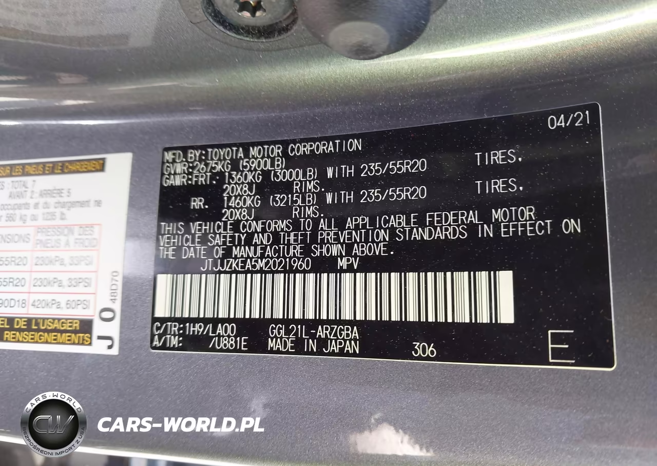 2021 Lexus Rx 350L Luxury VIN:JTJJZKEA5M2021960 - 9