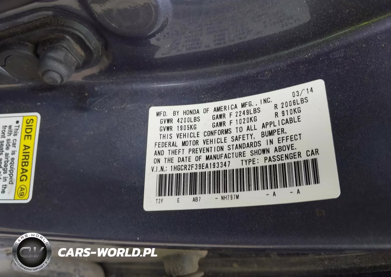 2014 Honda Accord Lx VIN:1HGCR2F39EA193347 - 9