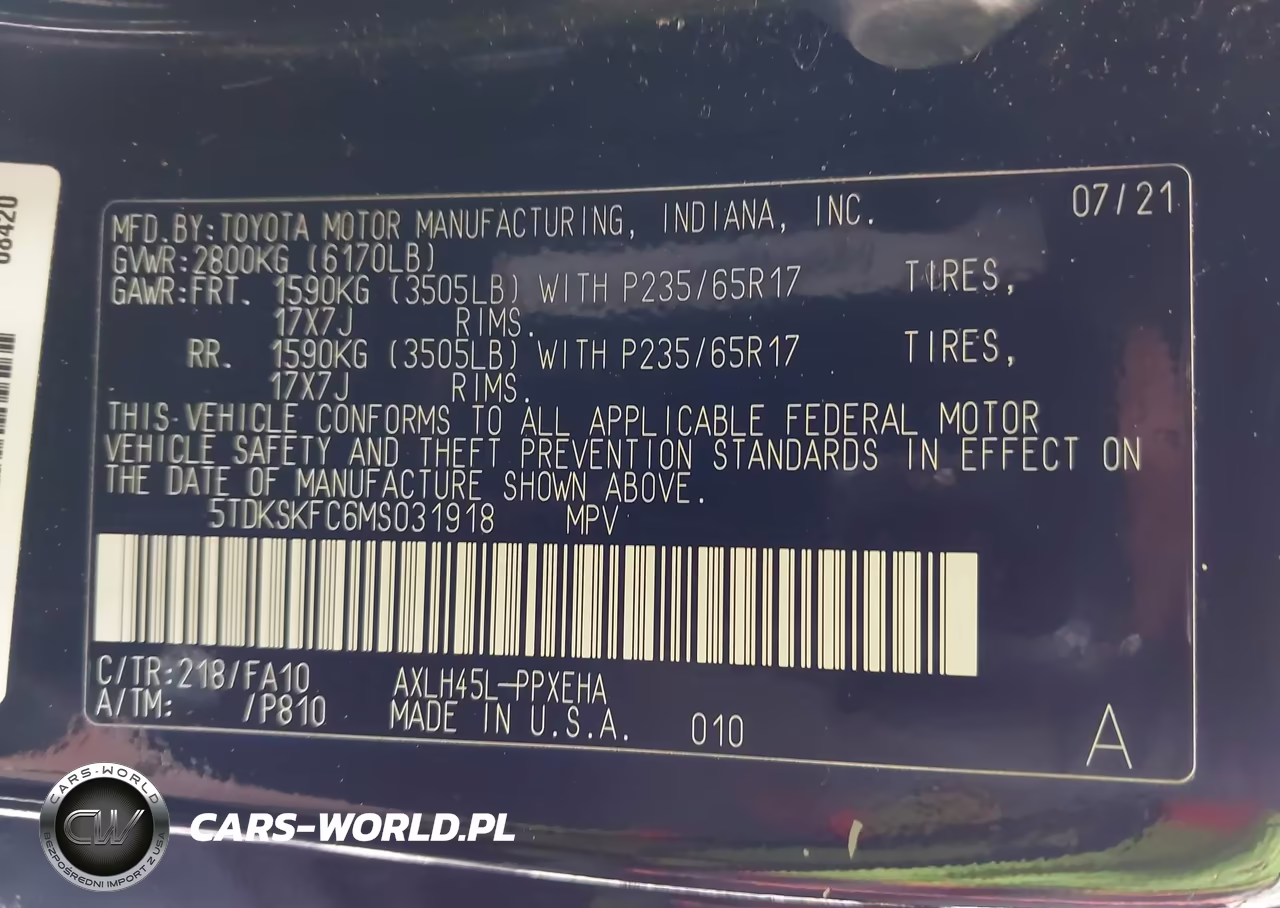 2021 Toyota Sienna Le VIN:5TDKSKFC6MS031918 - 9