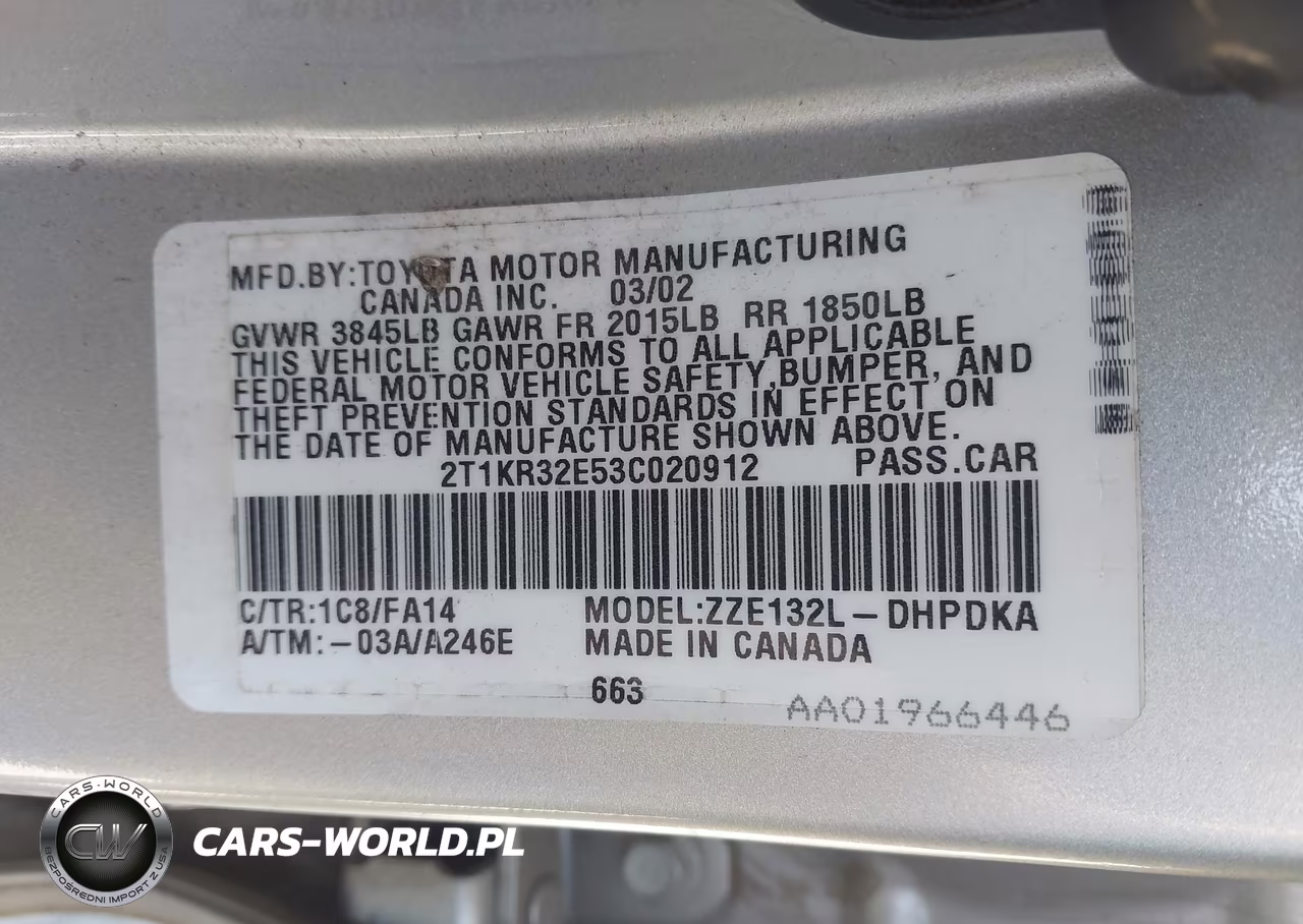 2003 Toyota Matrix Standard VIN:2T1KR32E53C020912 - 9