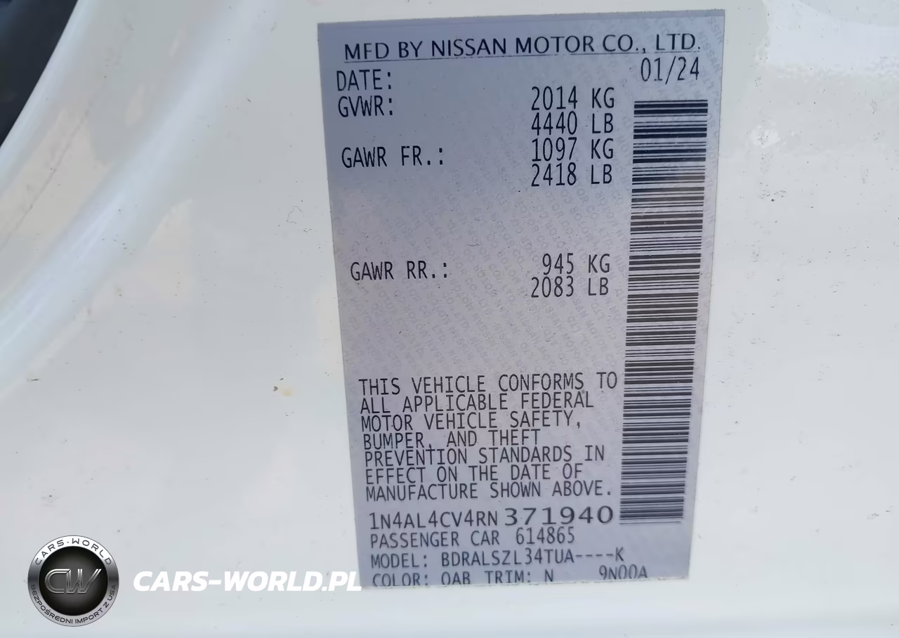 2024 Nissan Altima Sr Vc-Turbo Fwd VIN:1N4AL4CV4RN371940 - 9