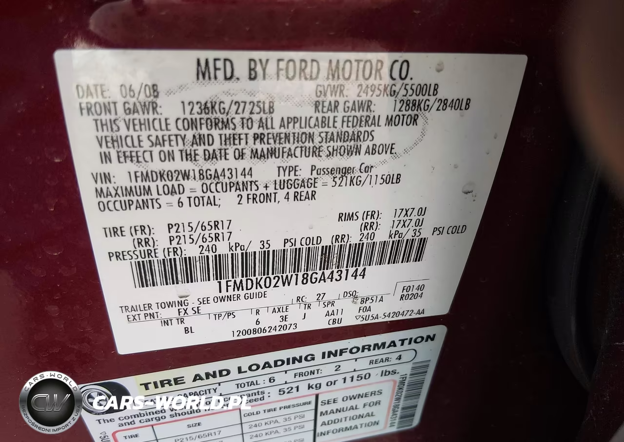 2008 Ford Taurus X Sel VIN:1FMDK02W18GA43144 - 9