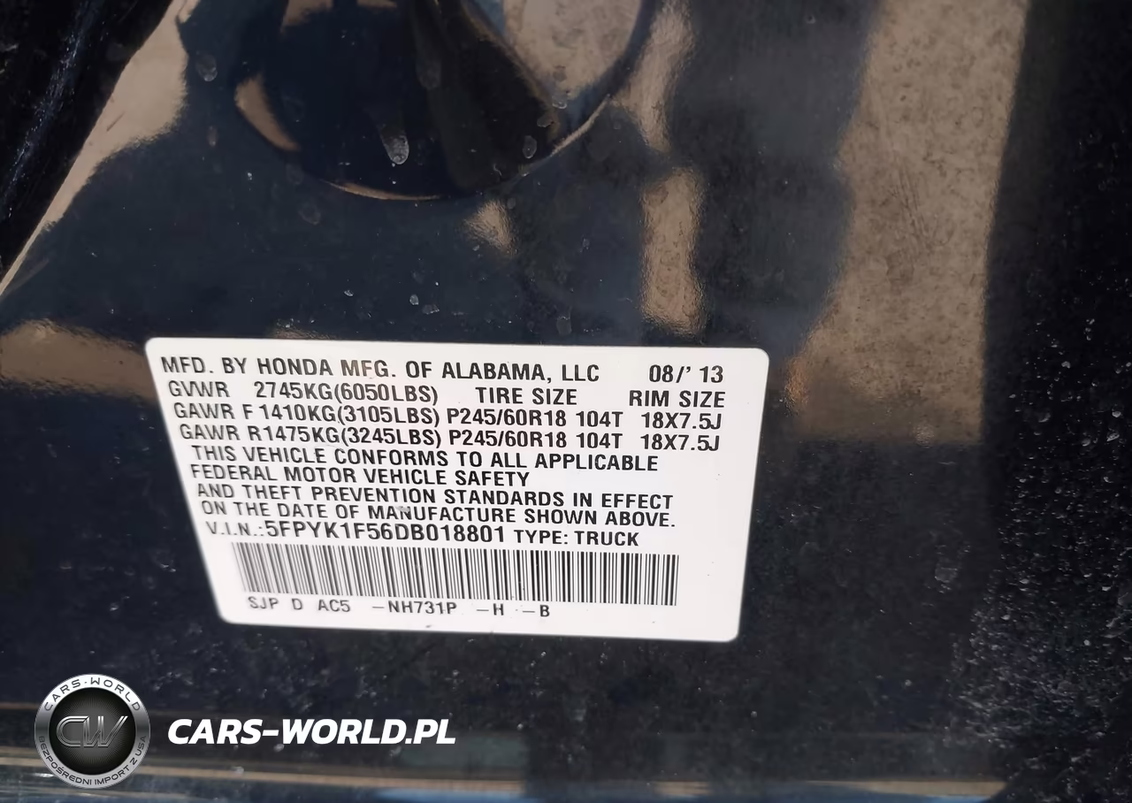 2013 Honda Ridgeline Rtl VIN:5FPYK1F56DB018801 - 9