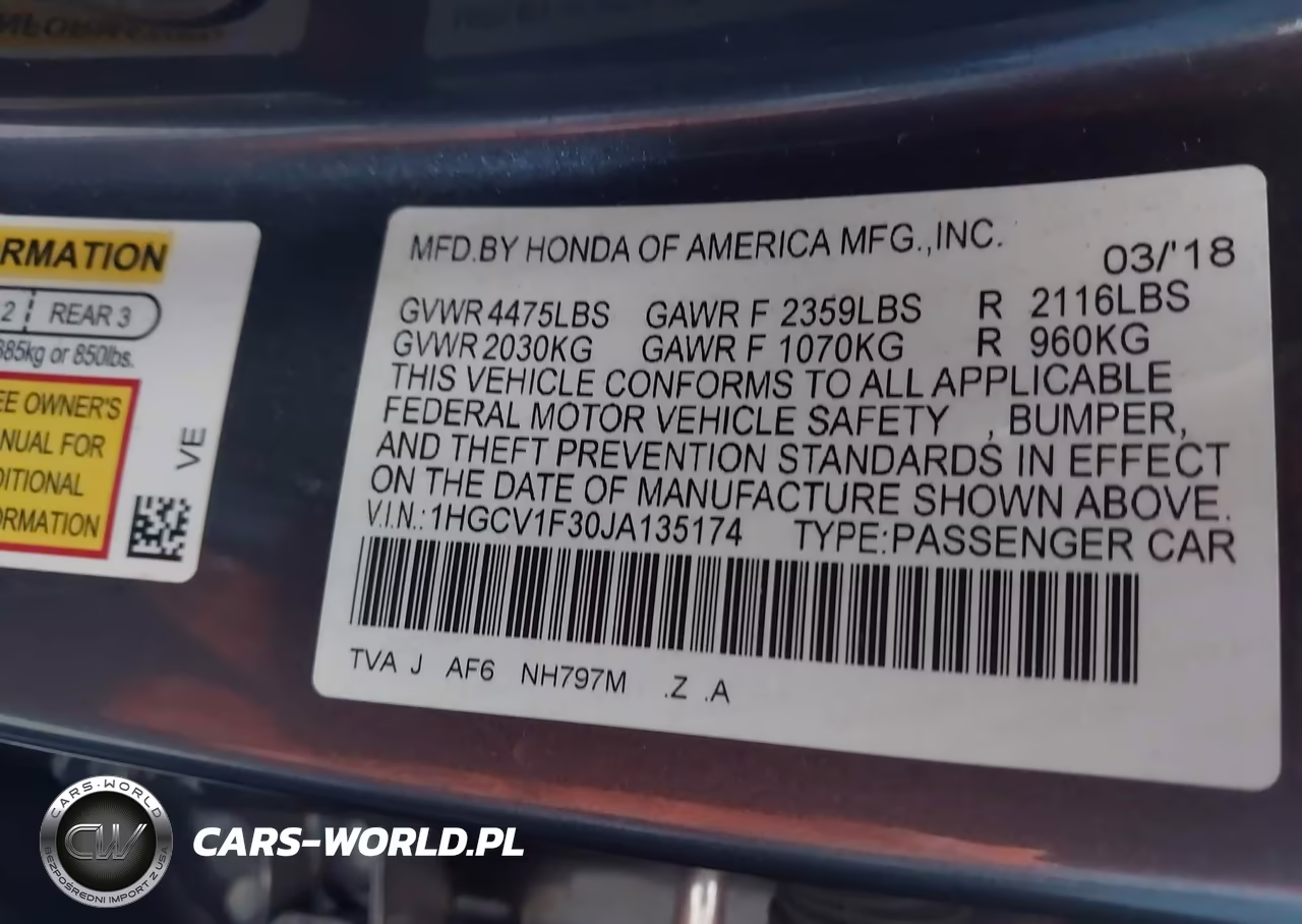 2018 Honda Accord Sport VIN:1HGCV1F30JA135174 - 9