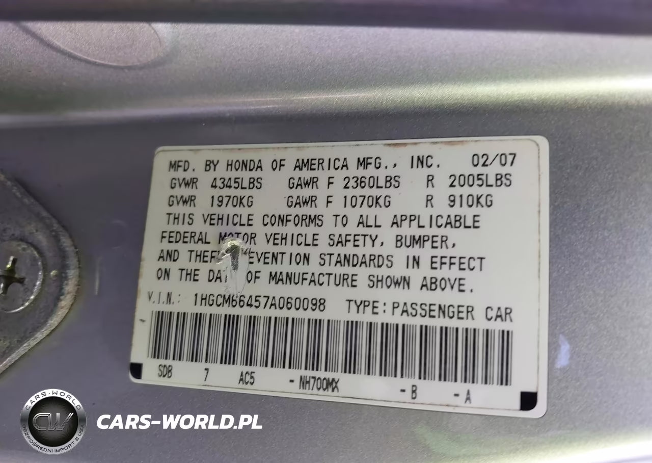 2007 Honda Accord 3.0 Se VIN:1HGCM66457A060098 - 9