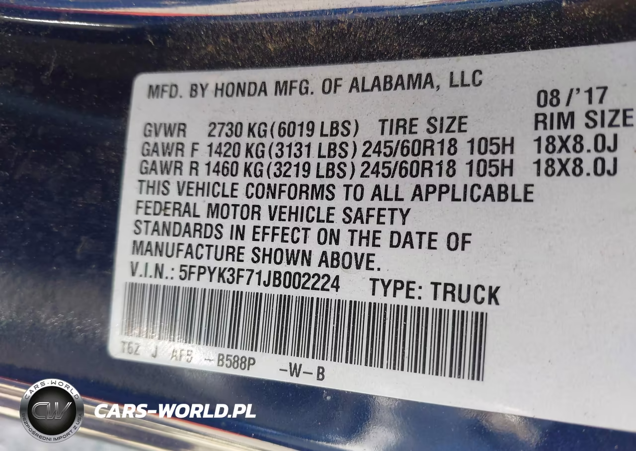 2018 Honda Ridgeline Rtl-E VIN:5FPYK3F71JB002224 - 9