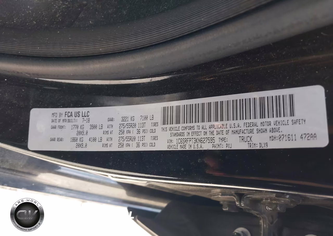 2019 Ram 1500 Limited 4X4 6'4 Box VIN:1C6SRFPT3KN627595 - 9