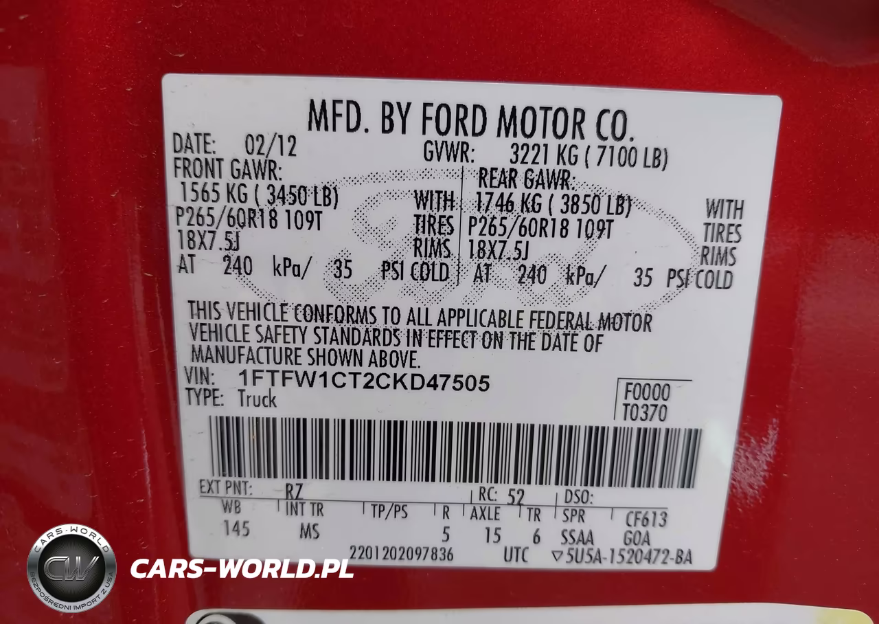 2012 Ford F-150 Xlt VIN:1FTFW1CT2CKD47505 - 9