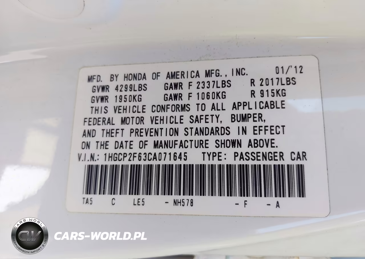 2012 Honda Accord 2.4 Se VIN:1HGCP2F63CA071645 - 9