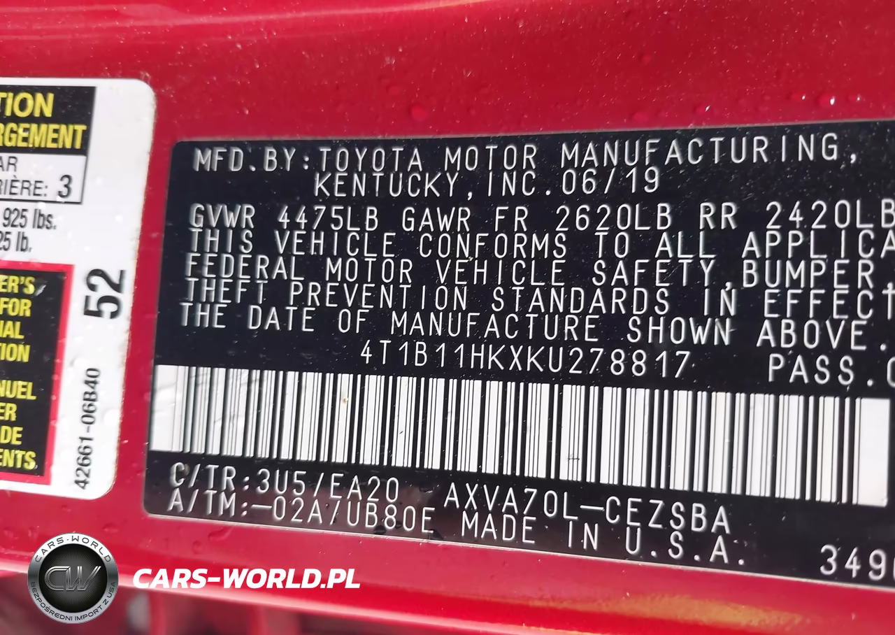 2019 Toyota Camry Se VIN:4T1B11HKXKU278817 - 9