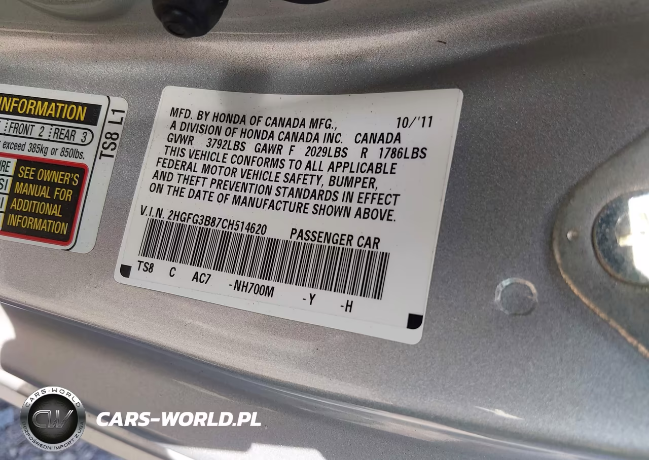 2012 Honda Civic Ex VIN:2HGFG3B87CH514620 - 9