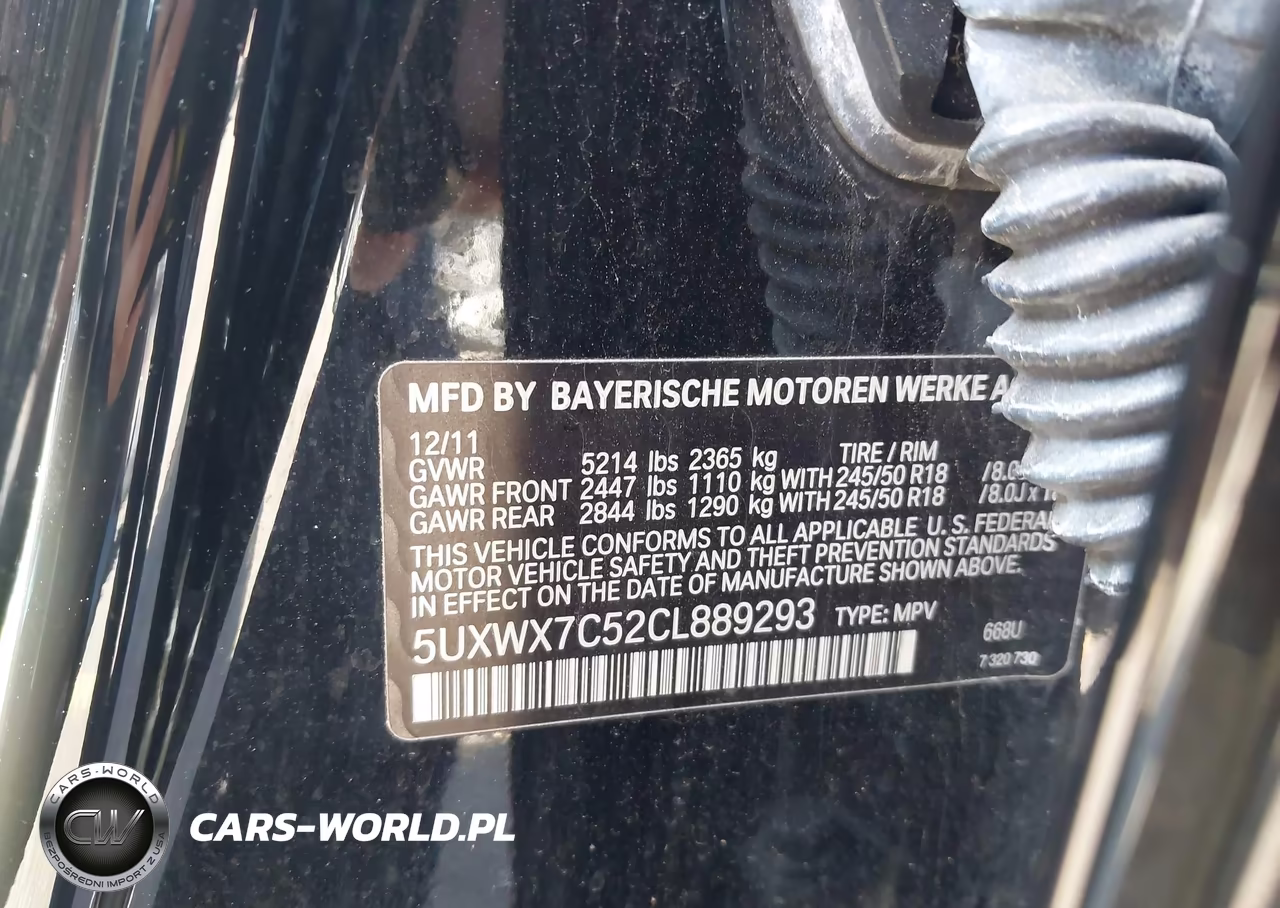 2012 BMW X3 xDrive35I VIN:5UXWX7C52CL889293 - 9