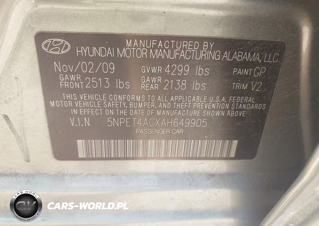 2010 Hyundai Sonata Gls VIN:5NPET4ACXAH649905 - 9
