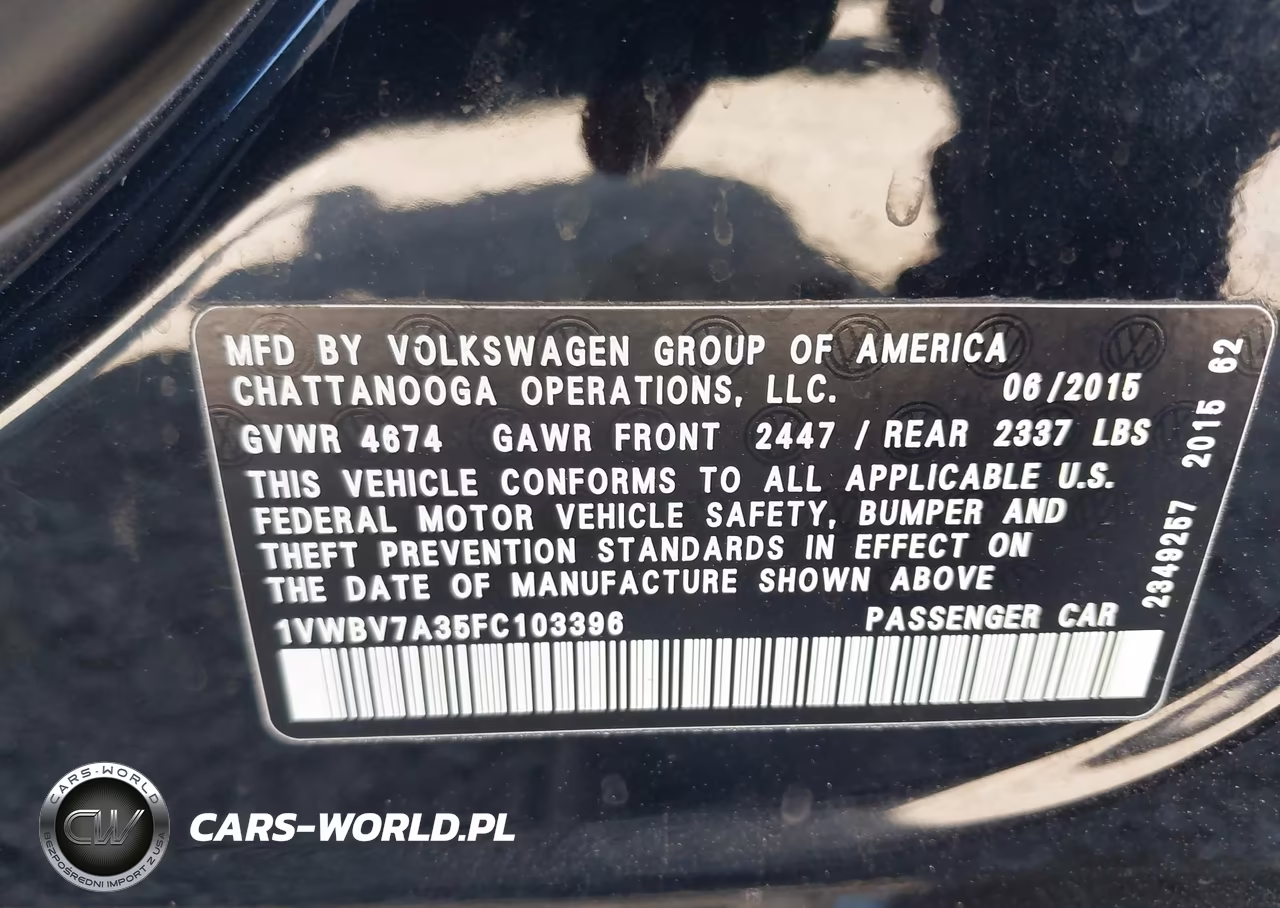 2015 Volkswagen Passat 2.0L Tdi Se VIN:1VWBV7A35FC103396 - 9