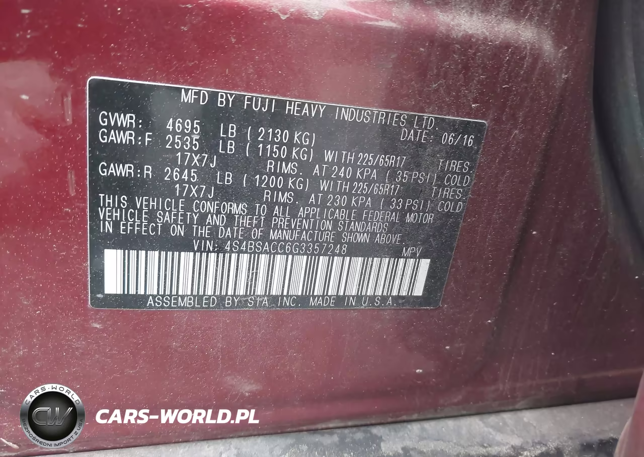 2016 Subaru Outback 2.5I Premium VIN:4S4BSACC6G3357248 - 9