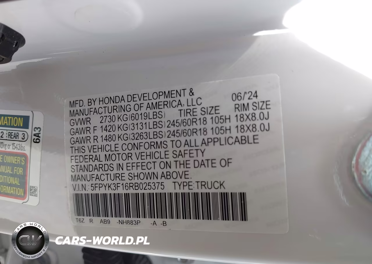 2024 Honda Ridgeline Sport VIN:5FPYK3F16RB025375 - 9