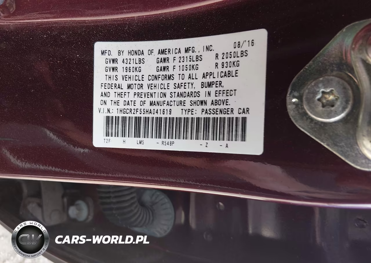 2017 Honda Accord Sport VIN:1HGCR2F55HA041619 - 9