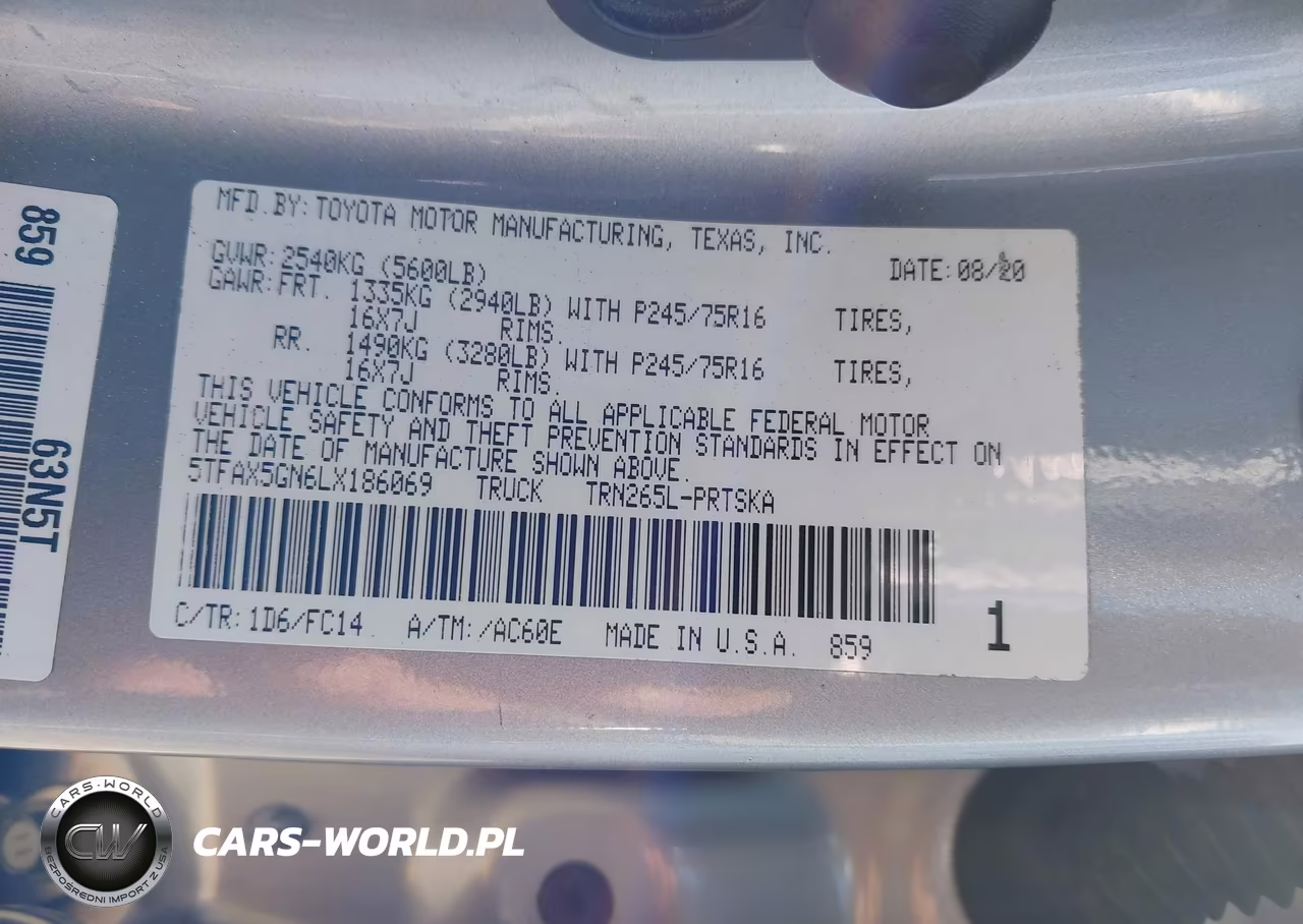 2020 Toyota Tacoma Sr5 VIN:5TFAX5GN6LX186069 - 9