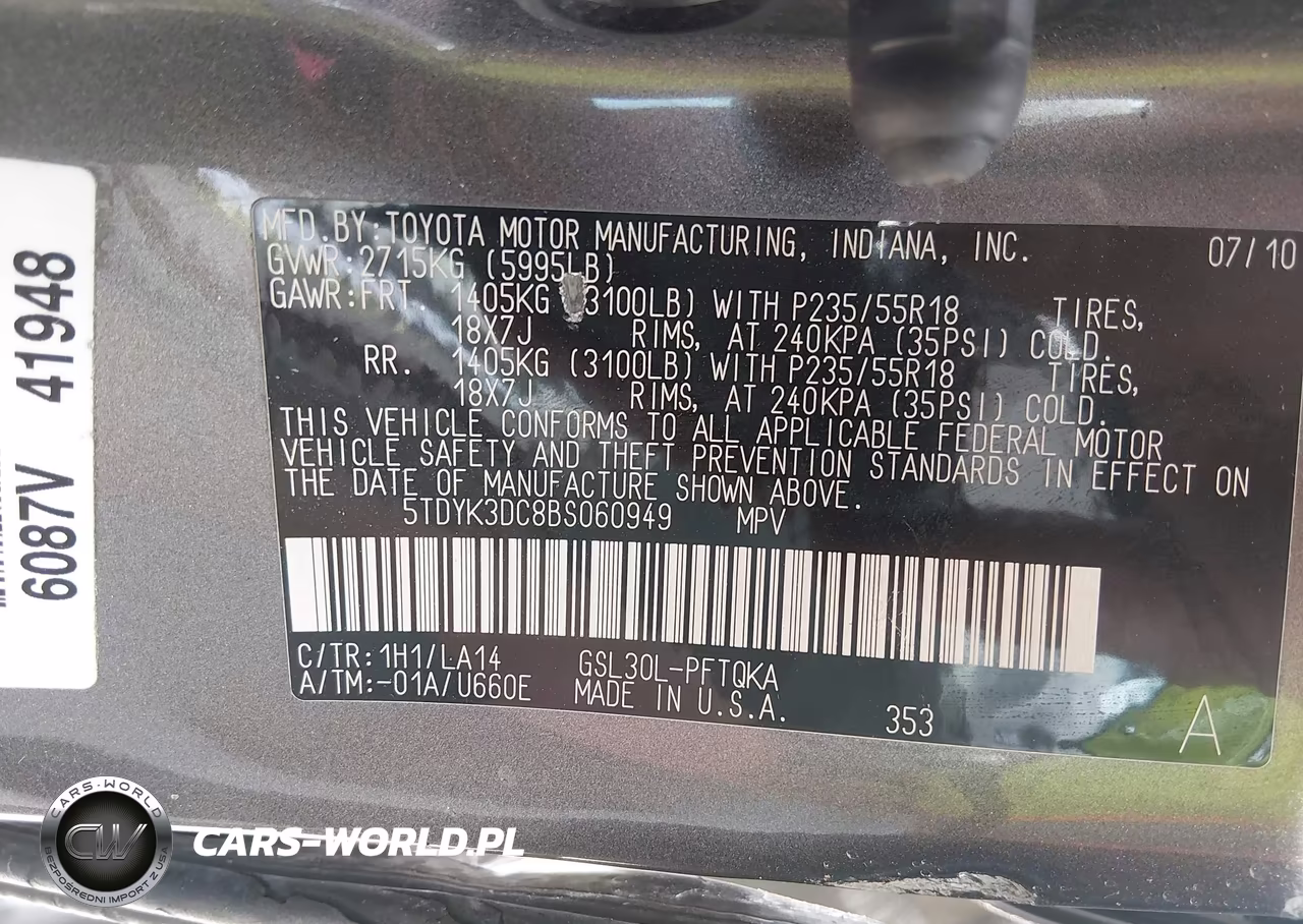 2011 Toyota Sienna Limited V6 VIN:5TDYK3DC8BS060949 - 9