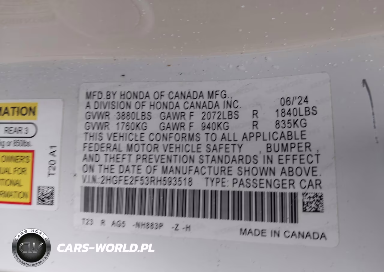 2024 Honda Civic Sport VIN:2HGFE2F53RH593518 - 9