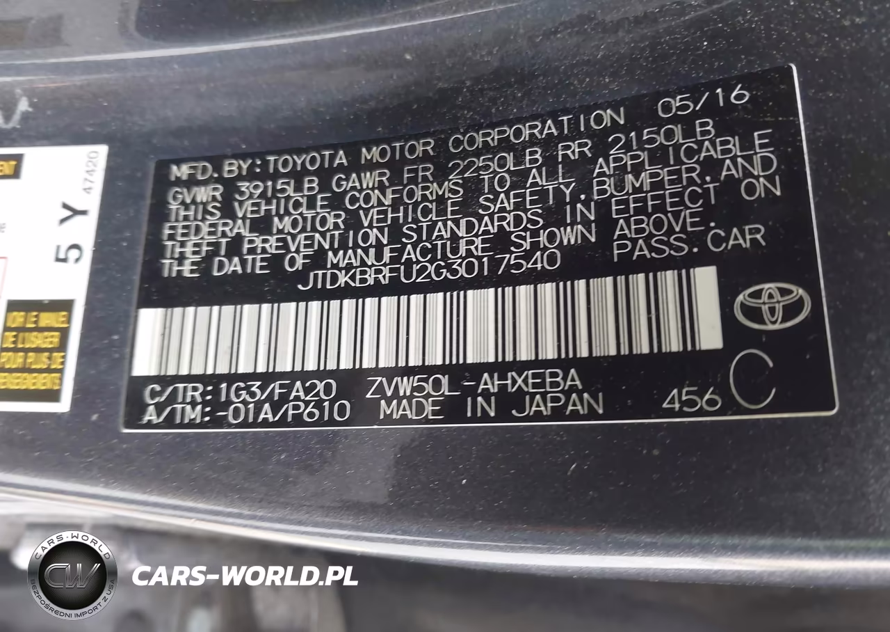2016 Toyota Prius Two VIN:JTDKBRFU2G3017540 - 9