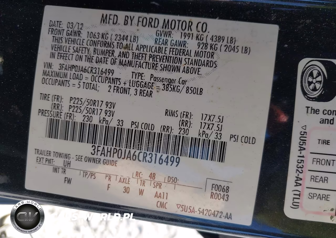 2012 Ford Fusion Sel VIN:3FAHP0JA6CR316499 - 9