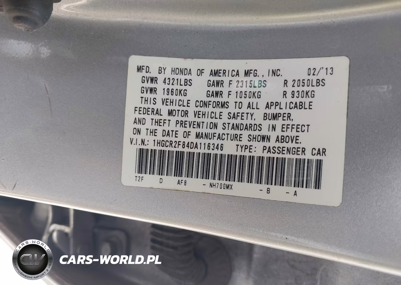 2013 Honda Accord Ex-L VIN:1HGCR2F84DA116346 - 9