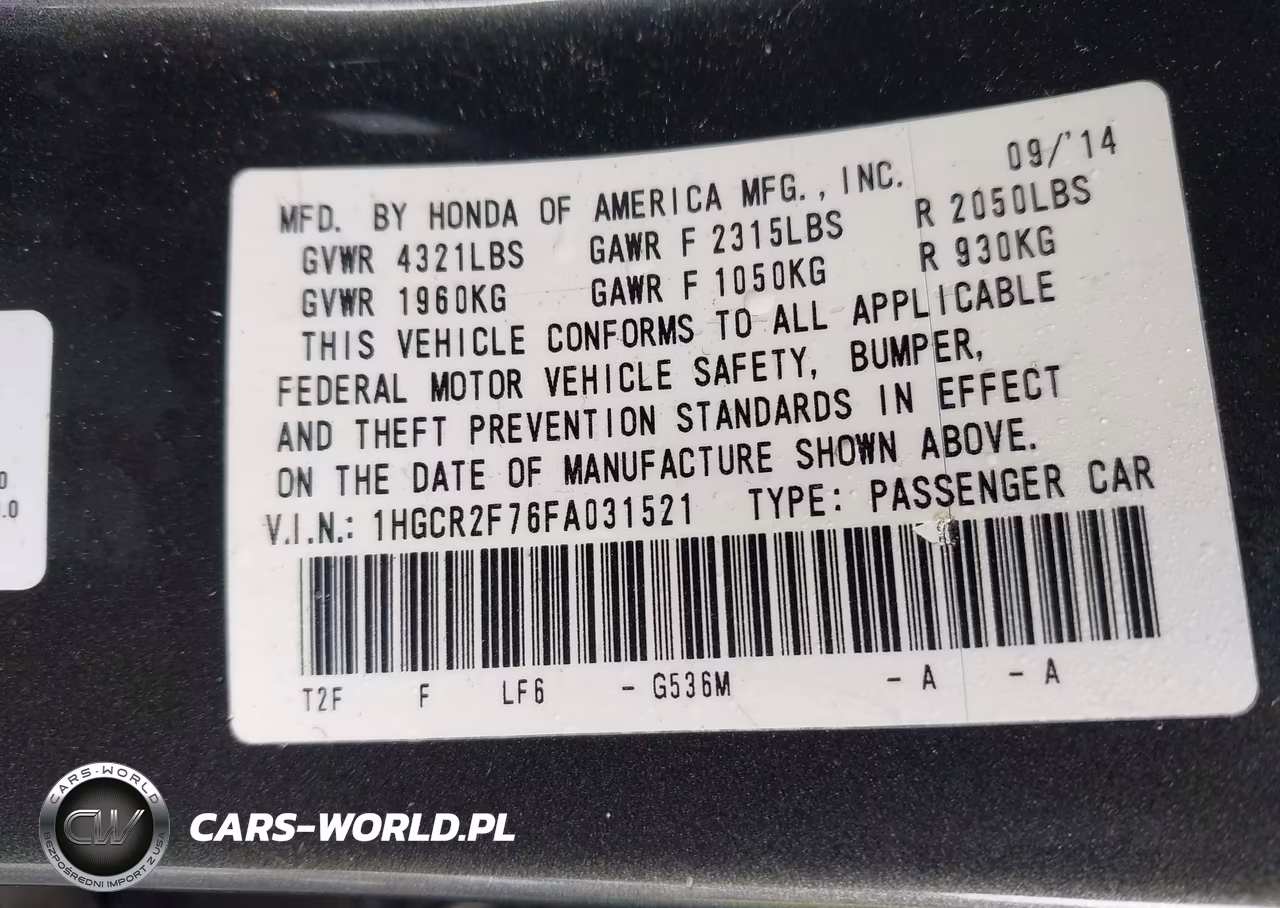 2015 Honda Accord Ex VIN:1HGCR2F76FA031521 - 9