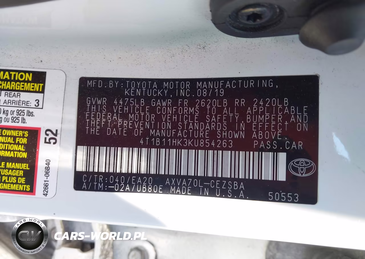 2019 Toyota Camry Se VIN:4T1B11HK3KU854263 - 9