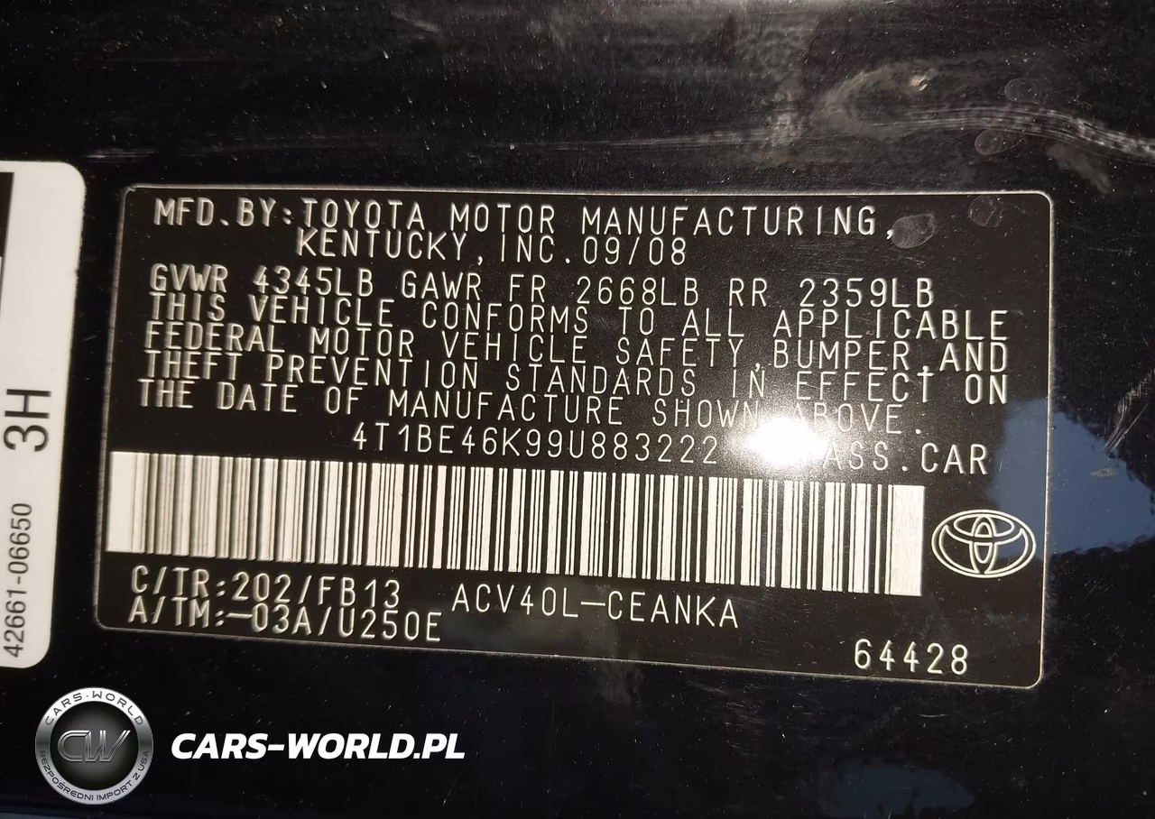 2009 Toyota Camry VIN:4T1BE46K99U883222 - 9