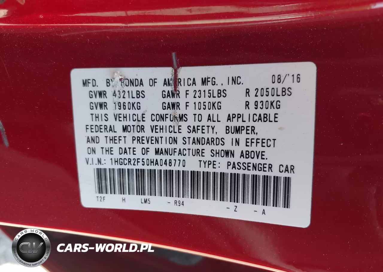 2017 Honda Accord Sport VIN:1HGCR2F50HA048770 - 9