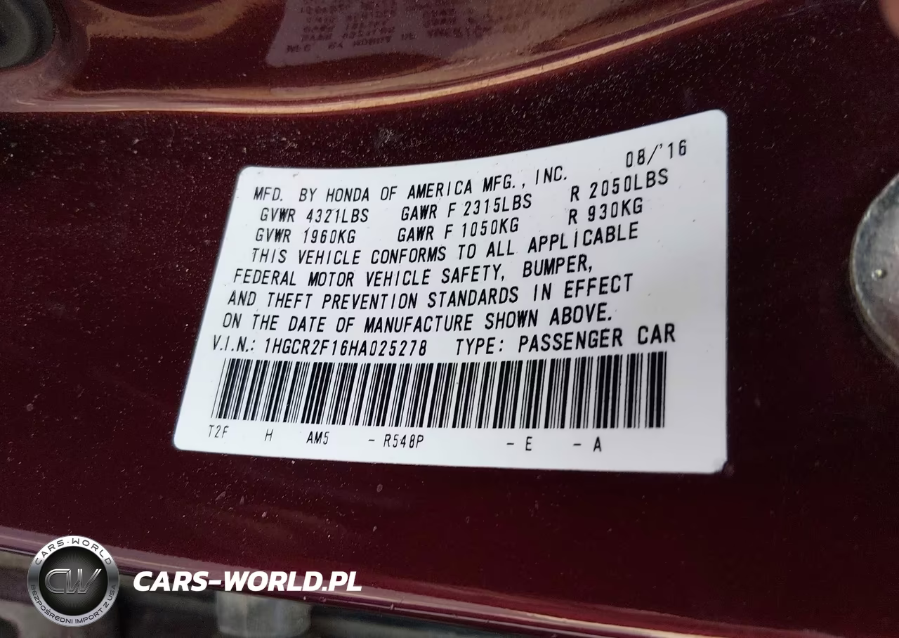 2017 Honda Accord Sport Se VIN:1HGCR2F16HA025278 - 9