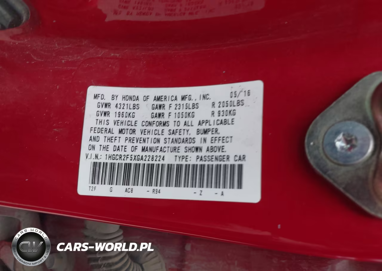 2016 Honda Accord Sport VIN:1HGCR2F5XGA228224 - 9