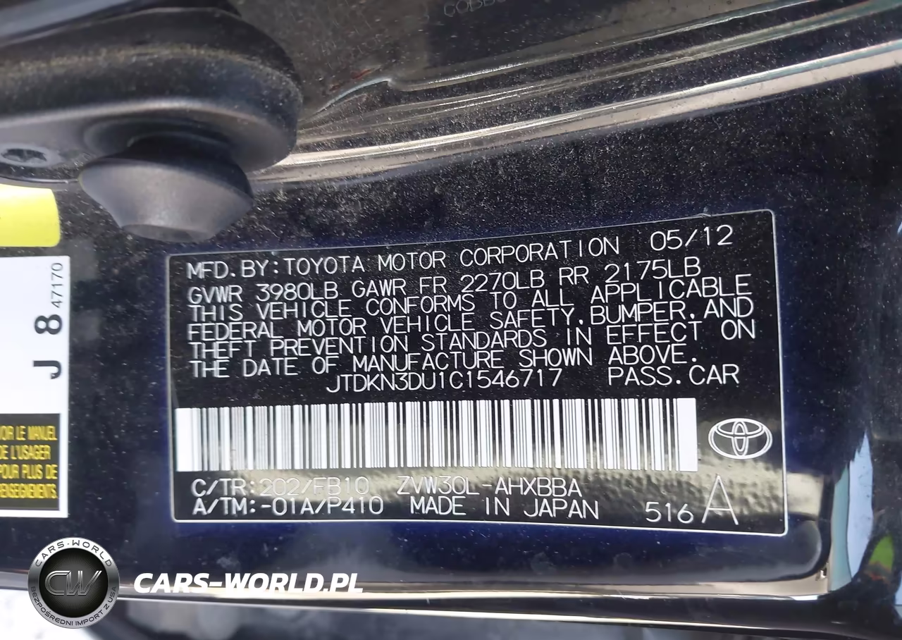 2012 Toyota Prius One VIN:JTDKN3DU1C1546717 - 9